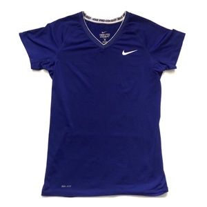 NIKE | BLUE PRO COMBAT FITTED SHORT SLEEVE V-NECK